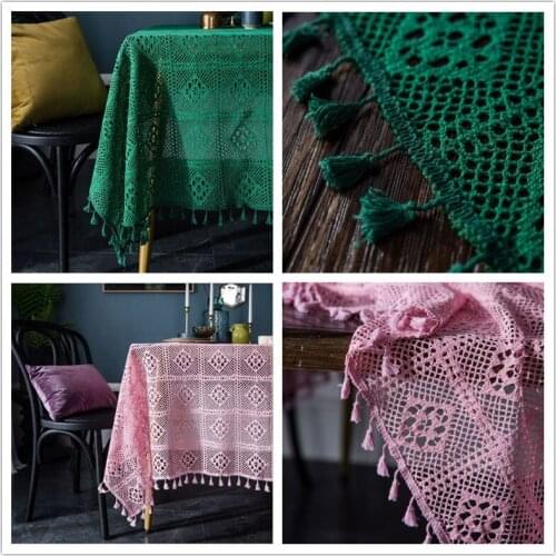 Cotton crochet multi-purpose tablecloth. Vintage style openwork tablecloth. Pink and green. Various sizes