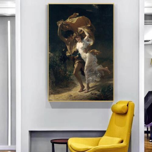 Famous Painting Posters and Prints Wall Art Canvas Painting Pierre Auguste Cot The Storm Pictures for Living Room Decor No Frame