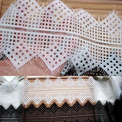13cm wide HOT Cotton Embroidered White black eyelash hollow lace fabric sewing DIY trim guipure applique Ribbon collar decor