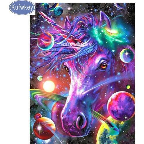 Kufwkey Diamond embroidery full square round drills"Unicorn Universe"5d diy diamond painting sale rhinestones mosaic pattern,art
