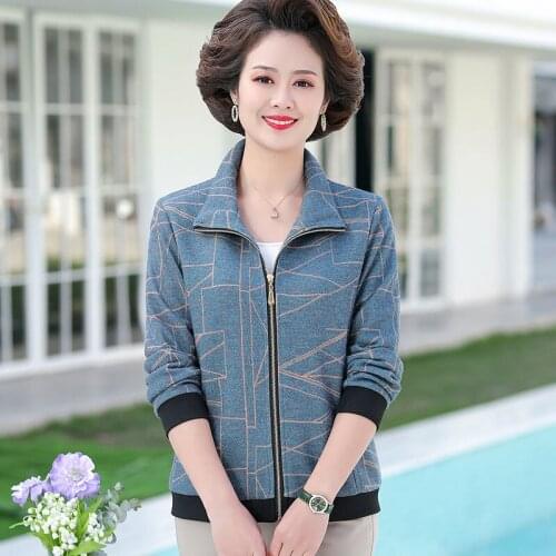 Womens Short Coats Zipper Long Sleeve Jacket Middle-aged Women Casual Loose Outerwear Spring Autumn Mother Printed Jackets W525