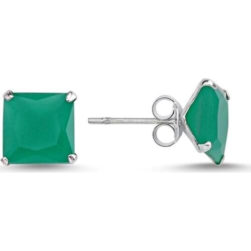 KUTAYDAN 8mm Square Opaque Emerald Zircon Engagement Earrings 925 Sterling Silver