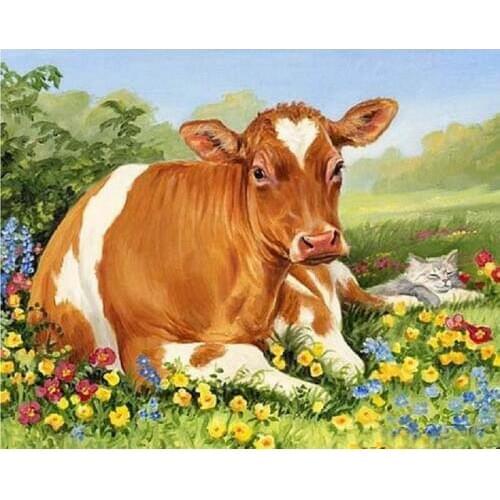 MHD Diy diamond painting Cross stitch kit 5D Diamond embroidery Cow round rhinestone pasted painting Crafts Needlework