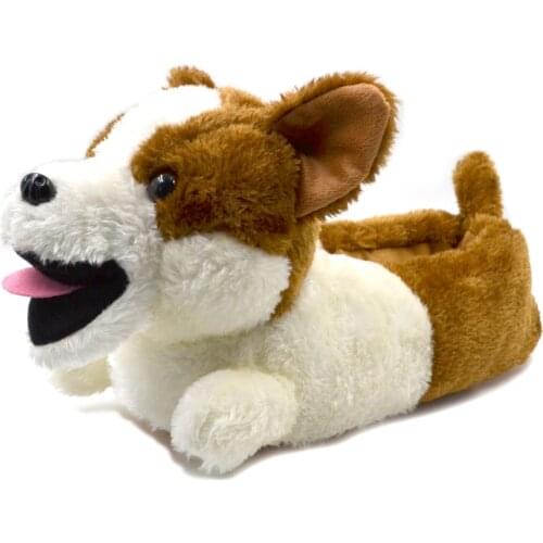 Millffy Classic plush Corgi Slippers Plush Dog Animal Slippers Brown and white Costume Footwear