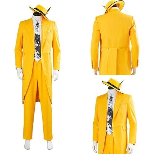 Fast delivery The Mask Jim Carrey Cosplay Costume Men Yellow Suit Uniform Outfits Halloween Carnival Costumes boy birthday gift