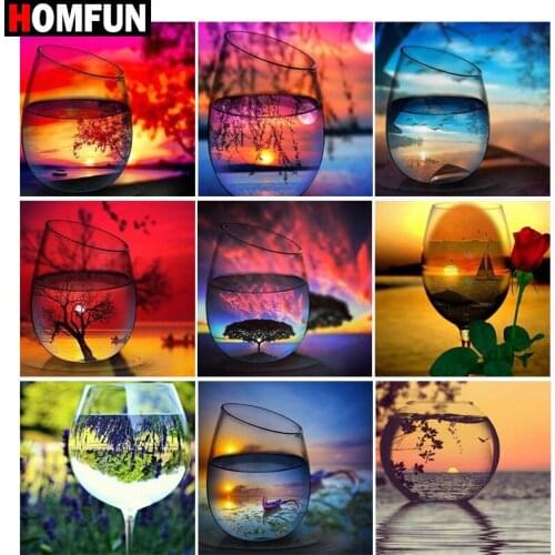 HOMFUN Full Square/Round Drill 5D DIY Diamond Painting "Cup sunset scenery" 3D Embroidery Cross Stitch 5D Home Decor Gift