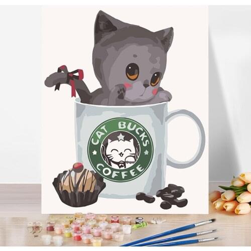 Diy Paint By Number Kit For Adults Cat Painting Color Decorate The Living Room Dining Room 40x50cm Plank Frame