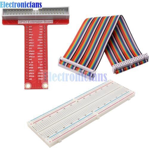 Diy Kit T-Shaped Breakout Extention Board Adapter Plate + 40Pin GPIO Cable + Breadboard for Raspberry Pi 2 3 B