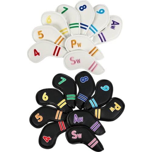Leather Golf Iron Head Covers Set Headcovers Protector 4,5,6,7,8,9,A,S,P