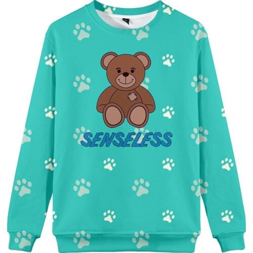 Bear Harajuku hip-hop trend mens street autumn and winter plus velvet pullover sweater over sized