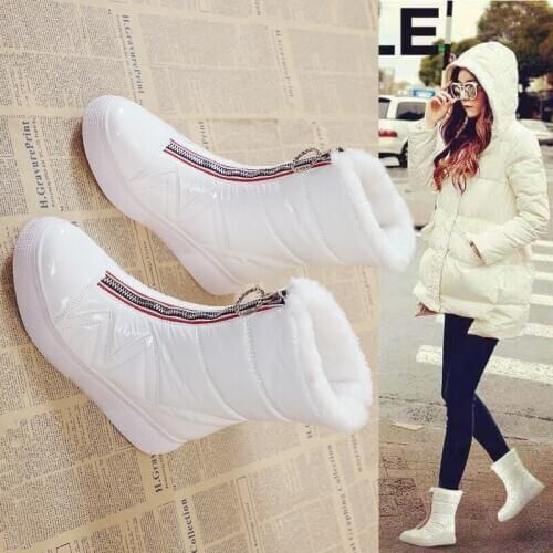 Winter The New Fashion Snow Boots Mid-Calf Round Toe Low (1cm-3cm) Flat With Solid Plush Zipper Thick Bottom Non-Slip Keep Warm