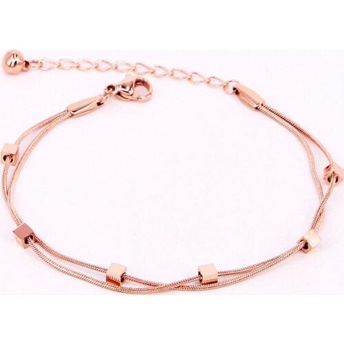 New Design Double Snake Bone Chain 6 Cube Anklets Stainless Steel Gold Color Anklet For Women And Girls Gift Jewelry Wholesale