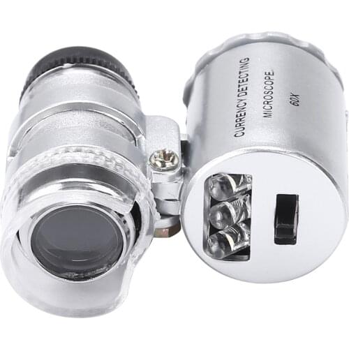 New Pocket Microscope Magnifier LED UV Jewellery Glass 60x Magnifier Jeweller Loupe Printing Industry With LED White Light
