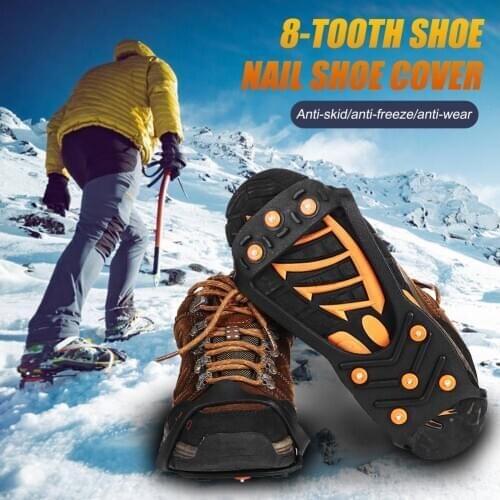 Durable Crampons Ice Climbing Anti Slip Shoes Cover Not Easy to Damage Deformation 8 Studs Shoe Spiked Grips Cleats