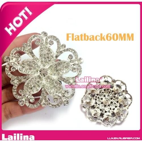 Big Size 20pcs 60mm Round Silver Rhinestones Buttons Flatback Crystal Decorative Button for Wedding Invitation Card / Bouquet