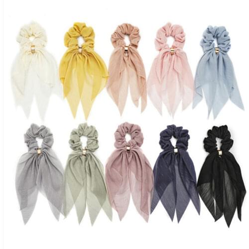 Fashion Chiffon Scrunchie Long Ribbon Elastic Hair Band Women Solid Hair Scarf Bow Rubber Ropes Girls Hair Ties Hair Accessories