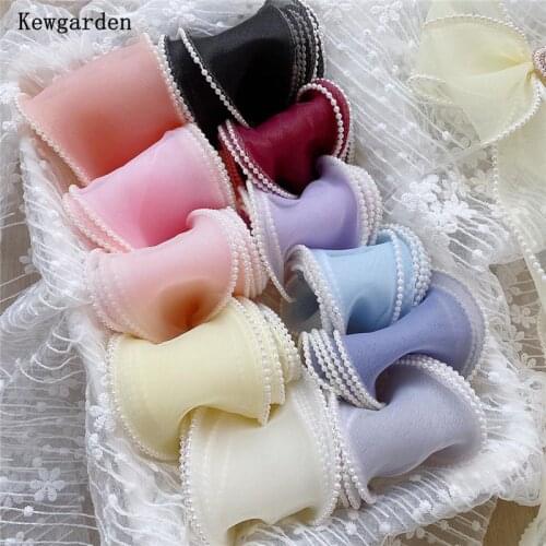 Kewgarden 6cm 60mm Bead edge Organza Ribbons DIY Hair Bowknot Accessories Handmade Tape Packing Webbing Wholesale 25 Meters