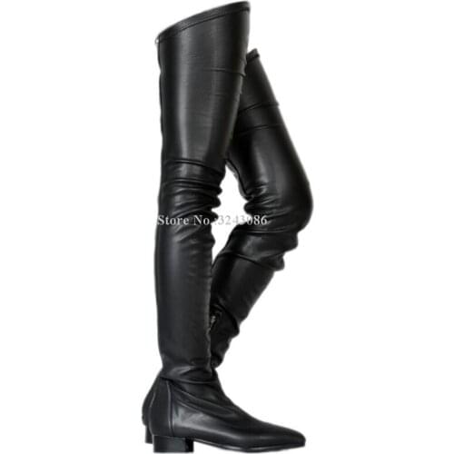 Women Fashion Flat Long Boots Sexy Black Leather Zipper Decor Over the Knee Thigh High Boots Lady Red White Beige Winter Booties