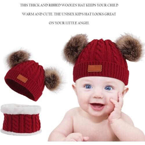 Cute Baby Hat Scarf Set Cartoon Infant Baby Girl Boy Winter Hat For Kids Warm Knitted Children Boys Girls Beanie Cap