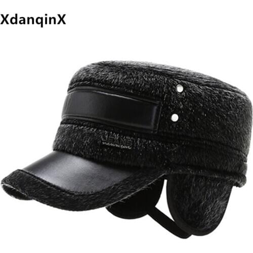 XdanqinX winter mens hat army Military Hats Imitation mink fur warm earmuffs hat adjustable men flat cap dad casual brands caps