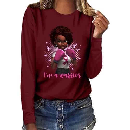 Women Long Sleeve Round Neck T-shirt Lovely Women Boxing Text Splicing Printing Solid Color Casual All-match Lovely Girl T-shirt