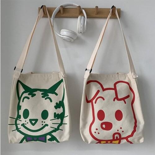 Womens Shoulder Bags Korean Cartoon Canvas Crossbody Shopping Bags Student Cotton Cloth Handbags Tote Girls Messenger Bag