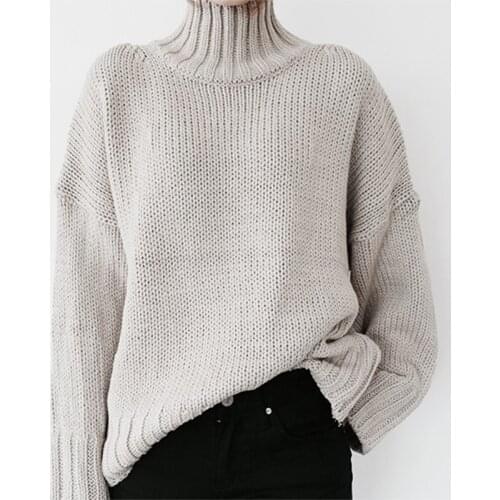 Oversized Knitted Sweaters Women Autumn Winter Long Sleeve High-neck Pullover Female Loose Casual Solid Color Sweater Tops