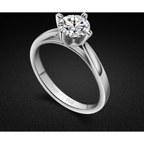 Italian Silver Craft Womens 925 Sterling Silver Ring Noble Cubic Zircon Inlaid Ring Wedding Ring Anniversary Gift Jewelry