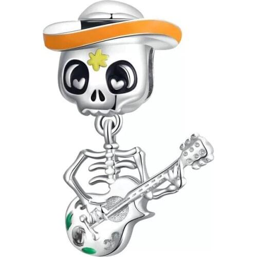 1PC New Skeleton Guitar Hanging Pendants Silver Rose Gold Plated Dangle Charms Beads Fit Pandora Charm Berloque Bracelet