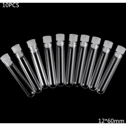 10Pcs Clear Plastic Test Tube With Cap 12x60mm U-shaped Bottom Long Test Tube Lab Supplies