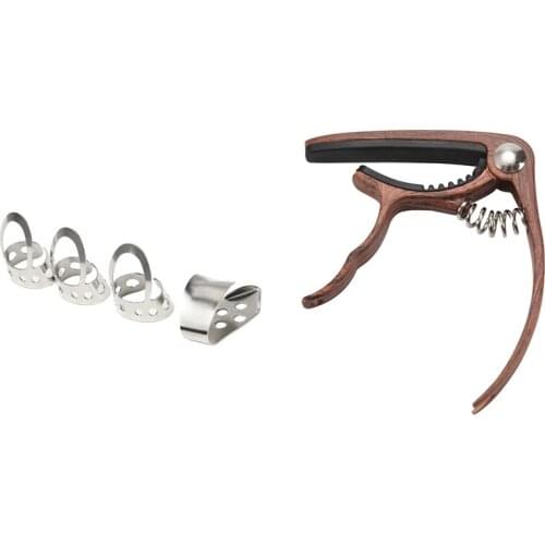 2 Set Musical Instrument Accessories: 1 Pcs Guitar Capo & 1 Set Metal Adjustable Thumb Finger Guitar Picks