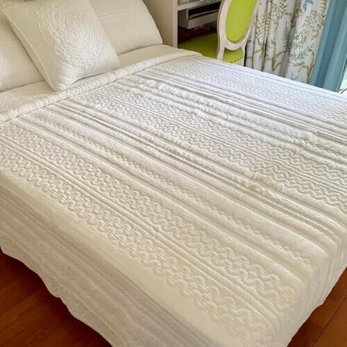 White cotton bed cover Quilted Bedspread Bed Cover Bed Sheet size full queen super king size blanket Pillowcases 3pcs