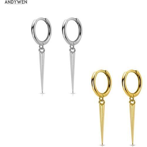 ANDYWEN 925 Sterling Silver Slim Spike Drop Earring 2020 Fashionable Rock Punk Jewelry Circle Round Plain Line Women Jewelry