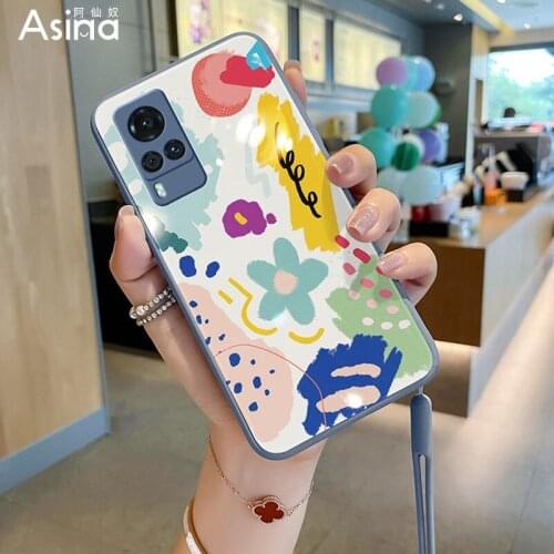 ASINA Tempered Glass Case For VIVO X50 60 30 Pro Cover Cartoon Bumper Fashion Liquid Cases For Vivo Z5X Z1Pro iQOO Neo Y17 V17