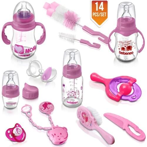 BEBENEO Newborn Baby Bottle Food Feeding Kit 14pcs/set Bottle Teether Set Feeding Gifts Premium Set Professional Made in Turkey