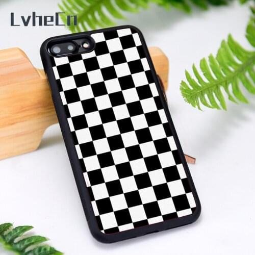LvheCn Silicone Rubber Phone Case Cover for iPhone 6 6S 7 8 Plus X XS XR 11 12 Mini Pro Max Black Checkers