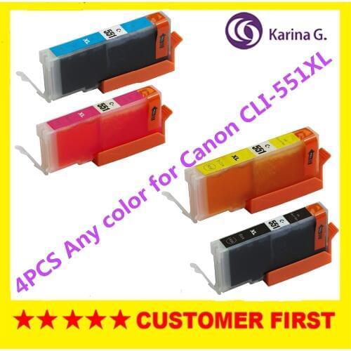 4PCS Any color For CANON CLI551 CLI-551 compatible ink cartridge PIXMA MG5450/MG5550/MG6350/MG6450/MG7150/Ip7250/MX925/MX725
