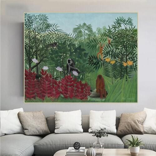 Holover Henri Rousseau"Tropical Jungle"Canvas Oil Painting Poster Picture Famous Western Art Decor Home Aesthetic Decoration