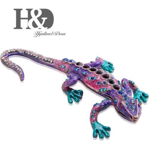 H&D Lizard Shape Figurine Trinket Boxes Ring Holder Hinged Animal Jewelry Collectible Box Christmas Decoration Ornament for Home