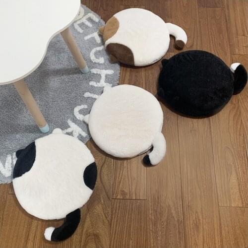 Imitated Rabbit Fur Plush Cushions Removable and Washable Slow Rebound Memory Foam Cute Cartoon Animal Round Butt Cushion
