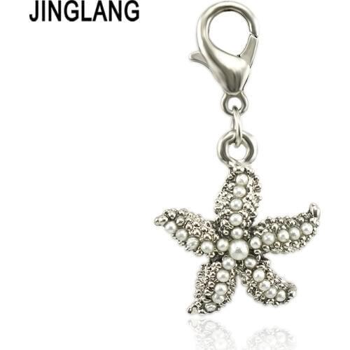 JINGLANG Ocean Series Starfish Enamel Bracelet Necklace Charms Pendant For Jewelry Making DIY Findings Women Men 50 pcs