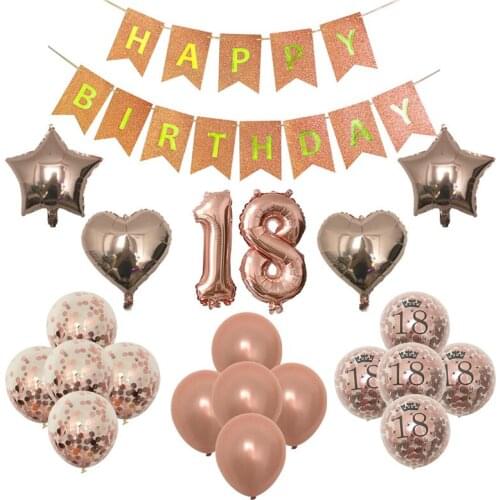 JQSYRISE 1Set 18 21 30 40 50 60 Year Happy Birthday Confetti Balloons Banner Adult 18th 21st 30th Birthday Party Decor Supplies