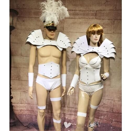Space show Sexy women men stage dance clothing Future technology party white armor costume