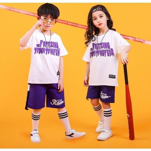 Girls Boys Jazz Performance Show Ballroom Dancing Costumes for Kids Hip Hop Dance Clothes T Shirt Tops Jogger Pants Stage Wear