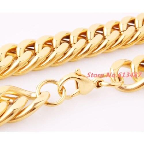 Heavy Cool 7-40" 14mm 196g Gold Stainless Steel Curb Cuban Chain Jewelry Necklace Or Bracelet Mens Best Gift