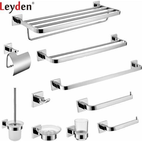 Leyden 304 Stainless Steel Chrome Toilet Paper Holder Robe Hook Towel Bar Towel Ring Bathroom Hardware Set