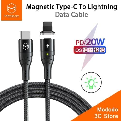 Mcdodo Magnetic USB Cable 20W PD 3A Fast Charge Wire For iPhone 12 mini 11 Pro Xs Max Xr X 8 iPad Type C to lightning Data Cable