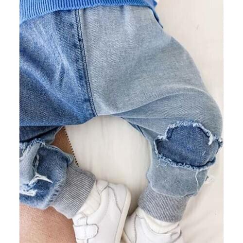 Fashion Baby Jeans Autumn Spring Kids Trousers Clothes for Boys Girls Pants Toddler Ripped asymmetrical