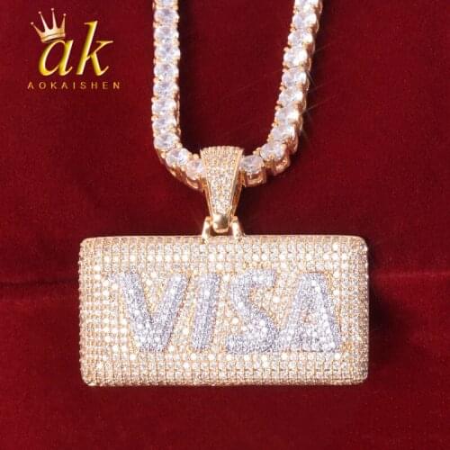 Letter Card Rapper Pendant Cubic Zircon Mens Hip Hop Necklace Jewelry