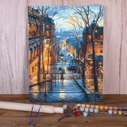 Scenery Street Landscape DIY Paint By Numbers Package Acrylic Paints 40*50 Canvas Pictures Handmade Children Drawing